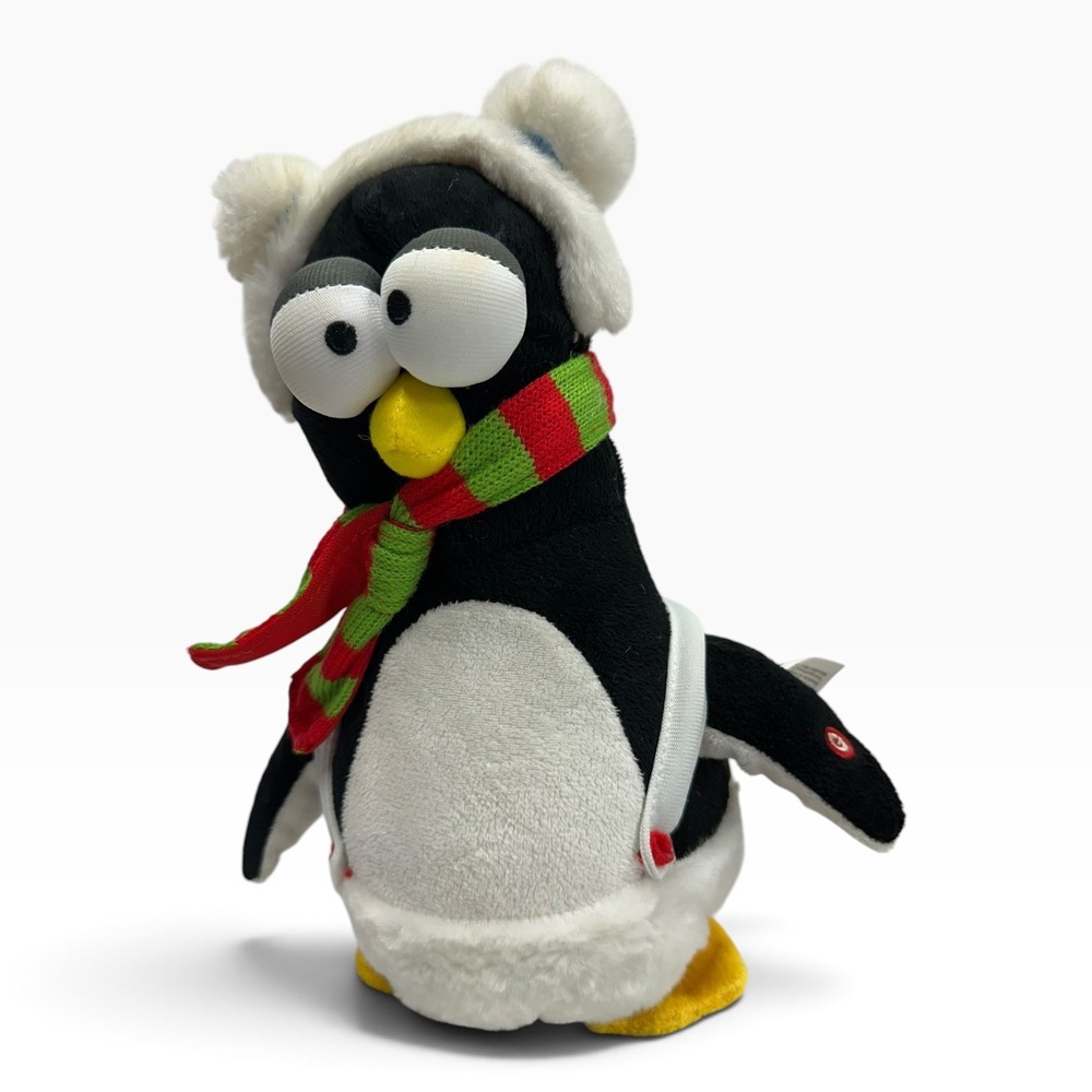 Gemmy Industries Christmas Penguin Plush Scarf Trapper Hat Suspenders Holiday